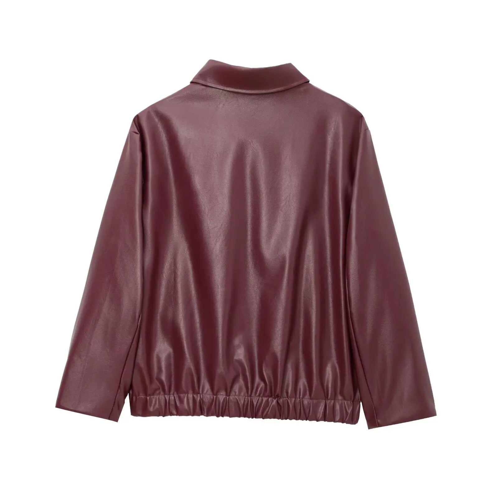 Wine Red Faux Leather Jacket