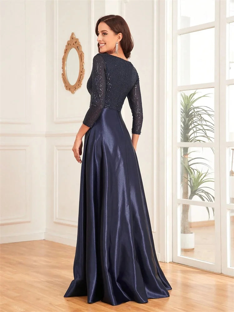 Sequin Satin Evening Gown