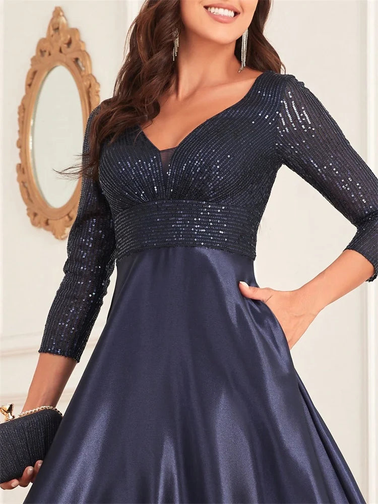 Sequin Satin Evening Gown