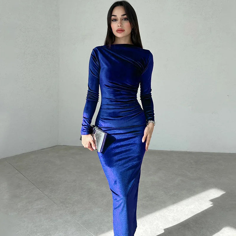 Velvet Ruched Midi Dress