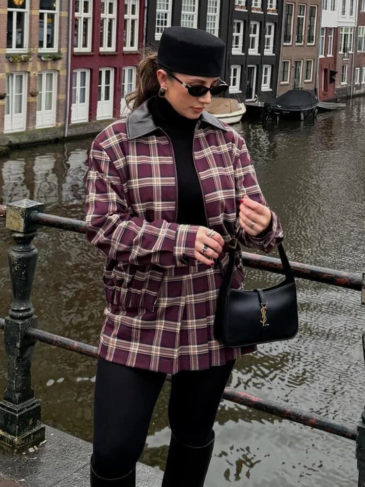 Plaid Bomber Skirt Set