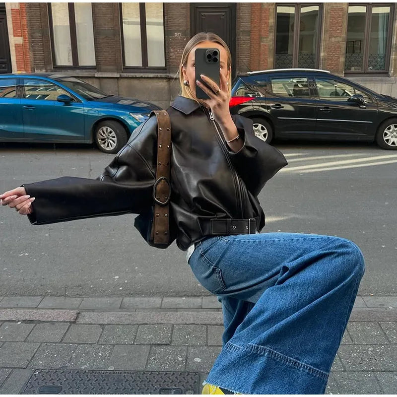 Vintage PU Leather Bomber