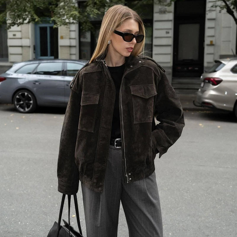 Faux Suede Bomber Jacket