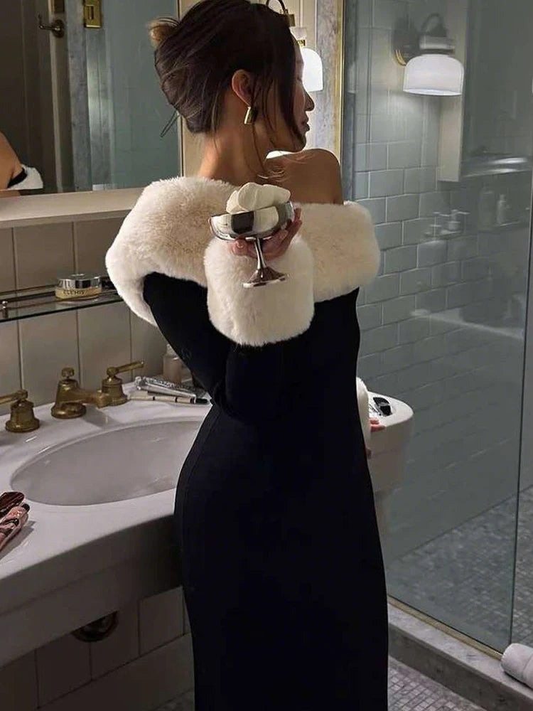 Furry Patchwork Maxi Dress