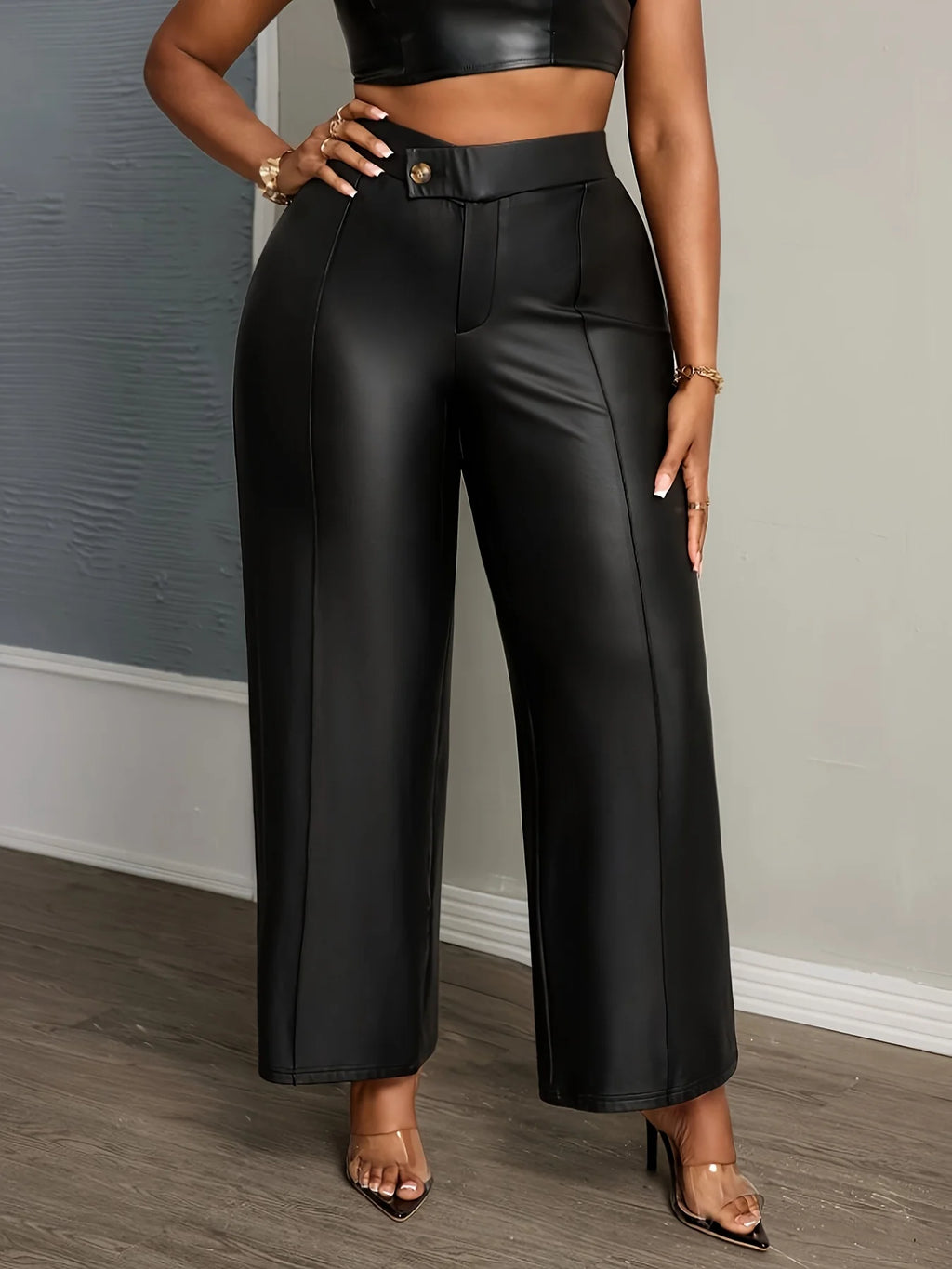High Waist PU Leather Trousers