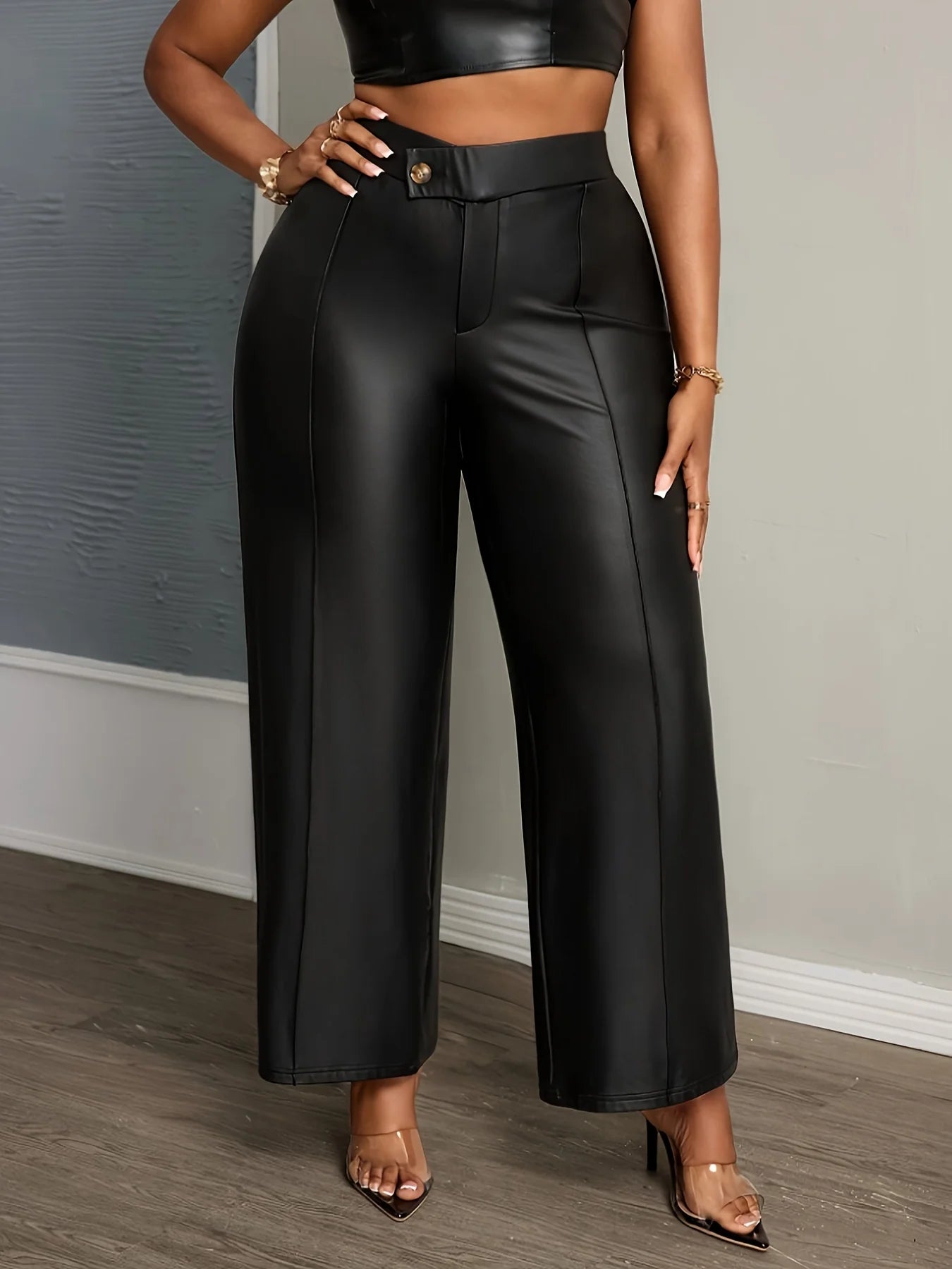 High Waist PU Leather Trousers