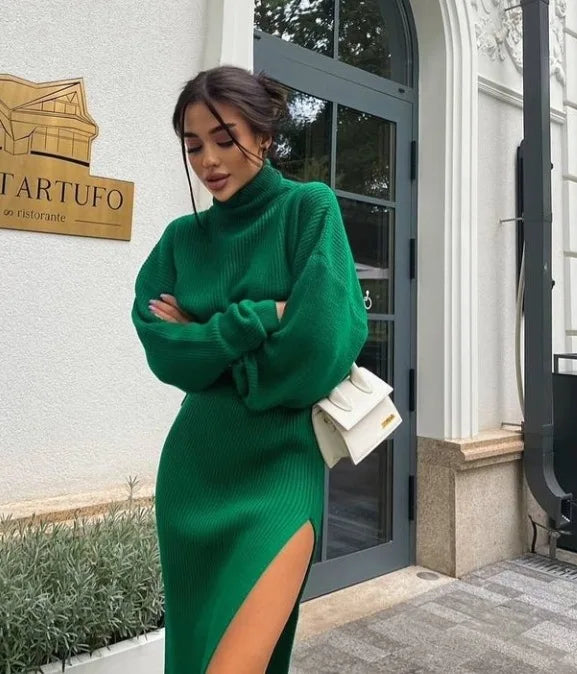 Turtleneck Knit Skirt Set