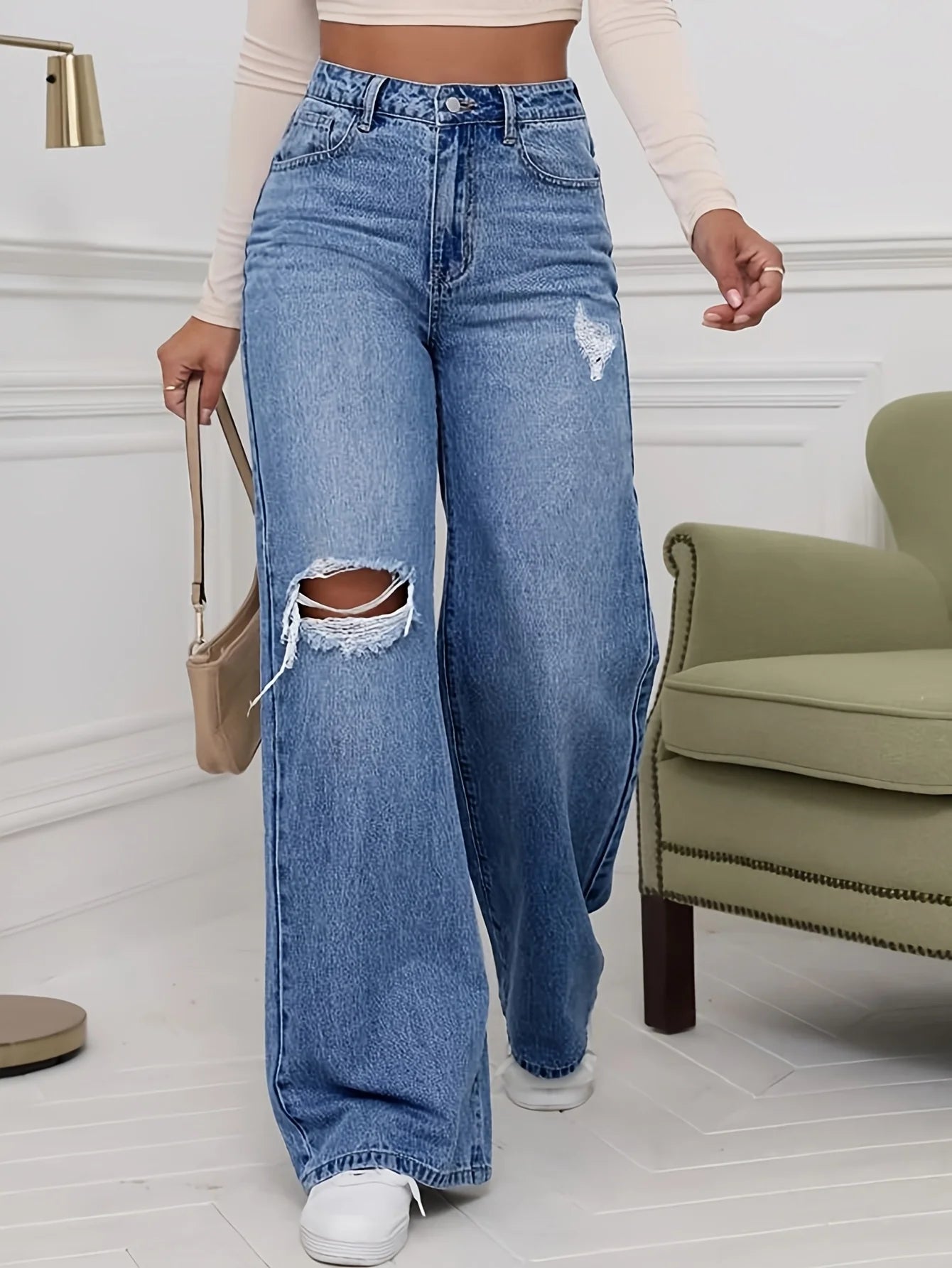 Ripped Wide Leg Jeans
