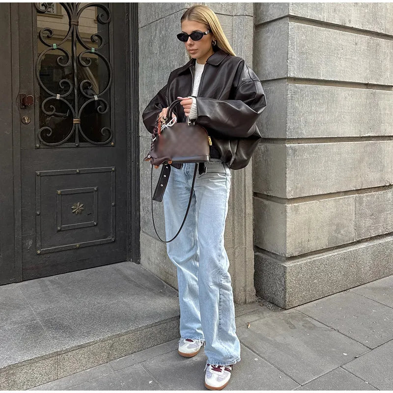 Vintage PU Leather Bomber