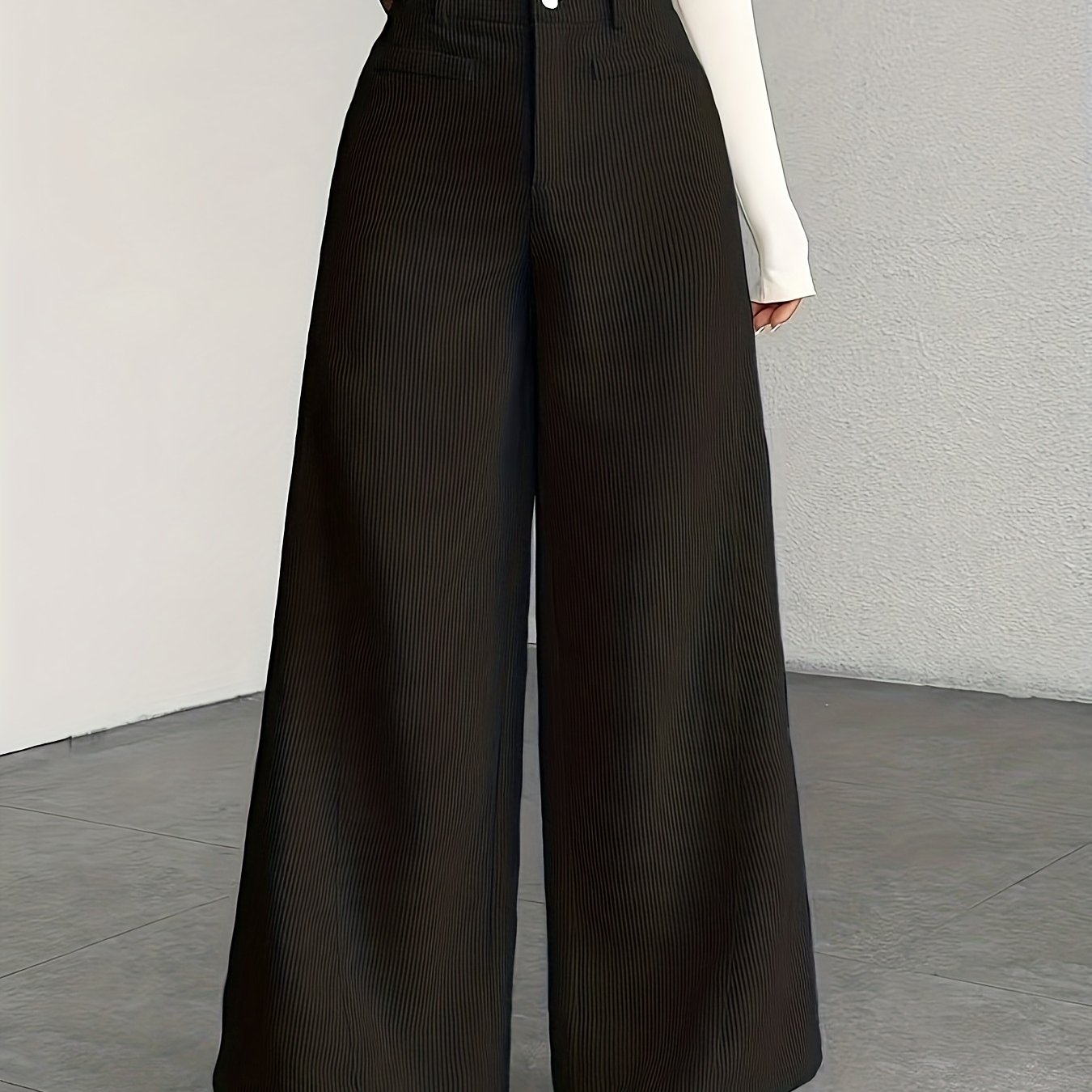 Beige Corduroy Wide-Leg Pants